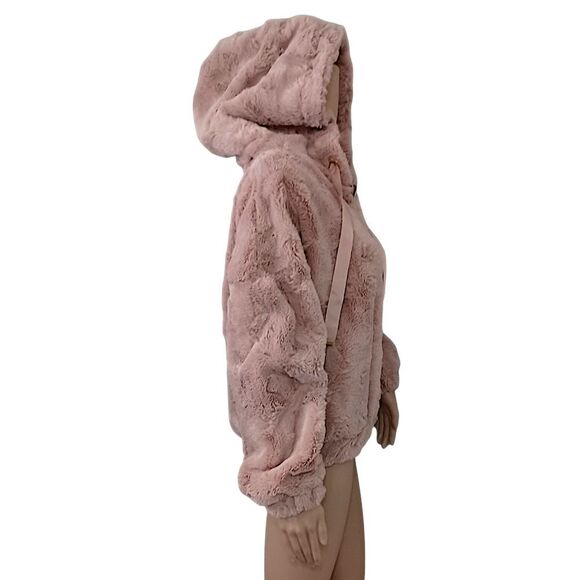 Express Faux Fur Jacket XS Blush Pink SOFT Textured Hoodie Y2K Mob Wife Glam - Picture 2 of 16